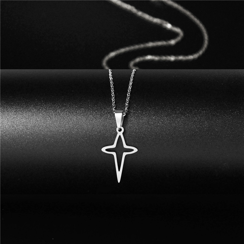 Factory Direct Sales European and American Simple Cross Star Necklace Men and Women Fashion Popular Cross-Border Hot Selling Titanium Steel Cross Pendant