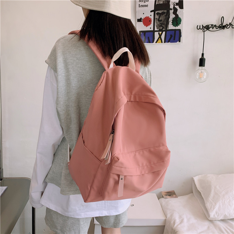 Factory Wholesale Ins Style Solid Color Schoolbag Female College Student Korean Style Canvas Minimalism Japanese Large Capacity Backpack