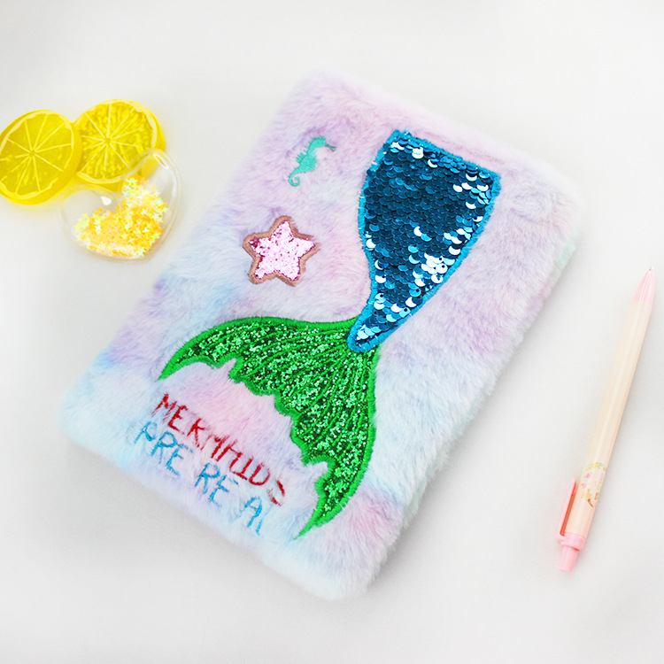 In Stock Wholesale Mermaid Plush Sequins Notes Creative Girl Cute Notepad Plush Hand Account Diary