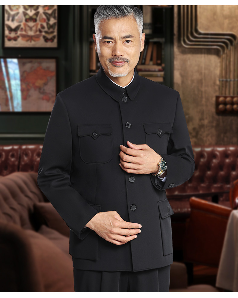 中老年男式中山装套装春秋装老年人男士中山装翻领爷爷装厂家批发