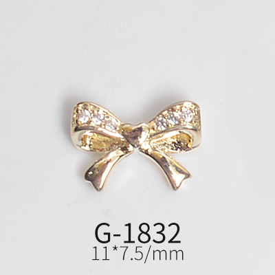 Internet Celebrity Popular Manicure Ornament Pendant Zircon Bow Fritillary Bow Real Gold Color Retaining Wholesale G1830