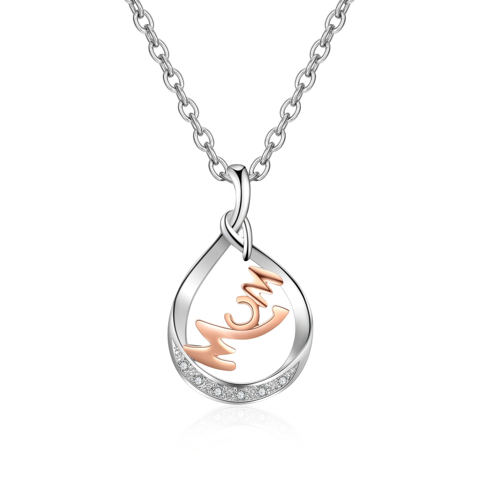 亚马逊爆款 经典精致简约镀双色金水滴妈妈女款银吊坠 母亲节礼物