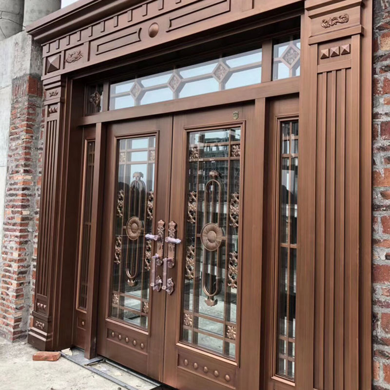 别墅玻璃大门对开农村自建房 四开大门进户防盗锌合金防火