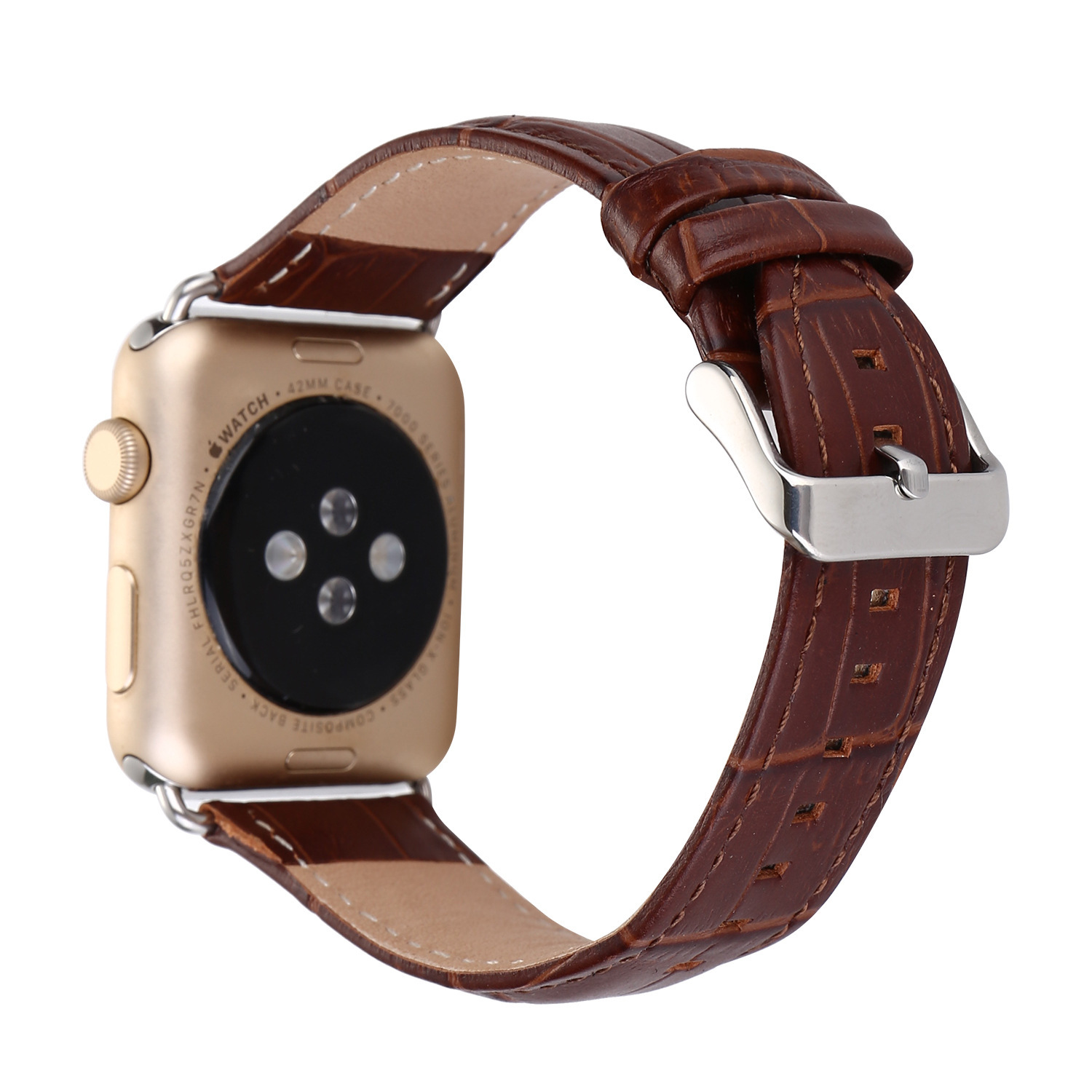 适用苹果手表带鳄鱼纹真皮表带apple watch手表腕带竹节纹皮表带