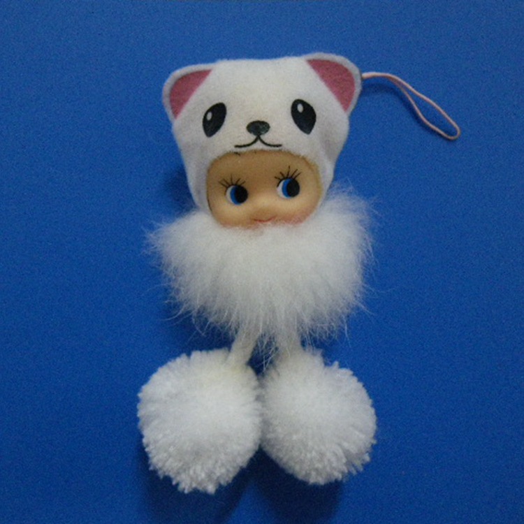 时尚动物兔毛球手机挂件北极熊鹿狐狸牛熊猫白貂饰品可爱搪胶娃娃