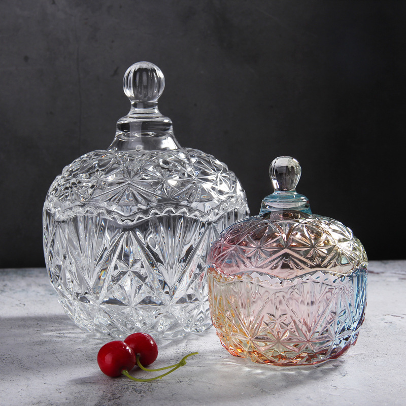 欧式创意水晶玻璃果盘糖果罐水果带盖透明储物罐收纳盒小糖缸礼品