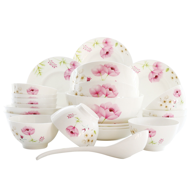 Tangshan Bone China Bone China Tableware Set 22 Heads Dishware Set Household Wedding Ceramics