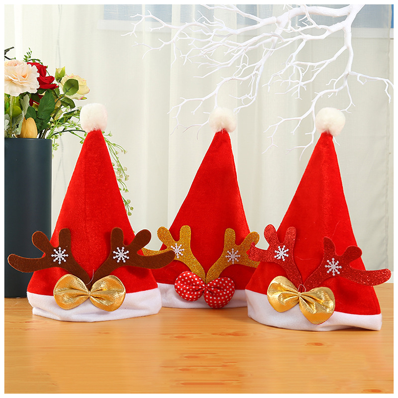 New Thickened Pleuche Christmas Hat Adult Red Christmas Hat Children's Antler Hat Christmas Supplies