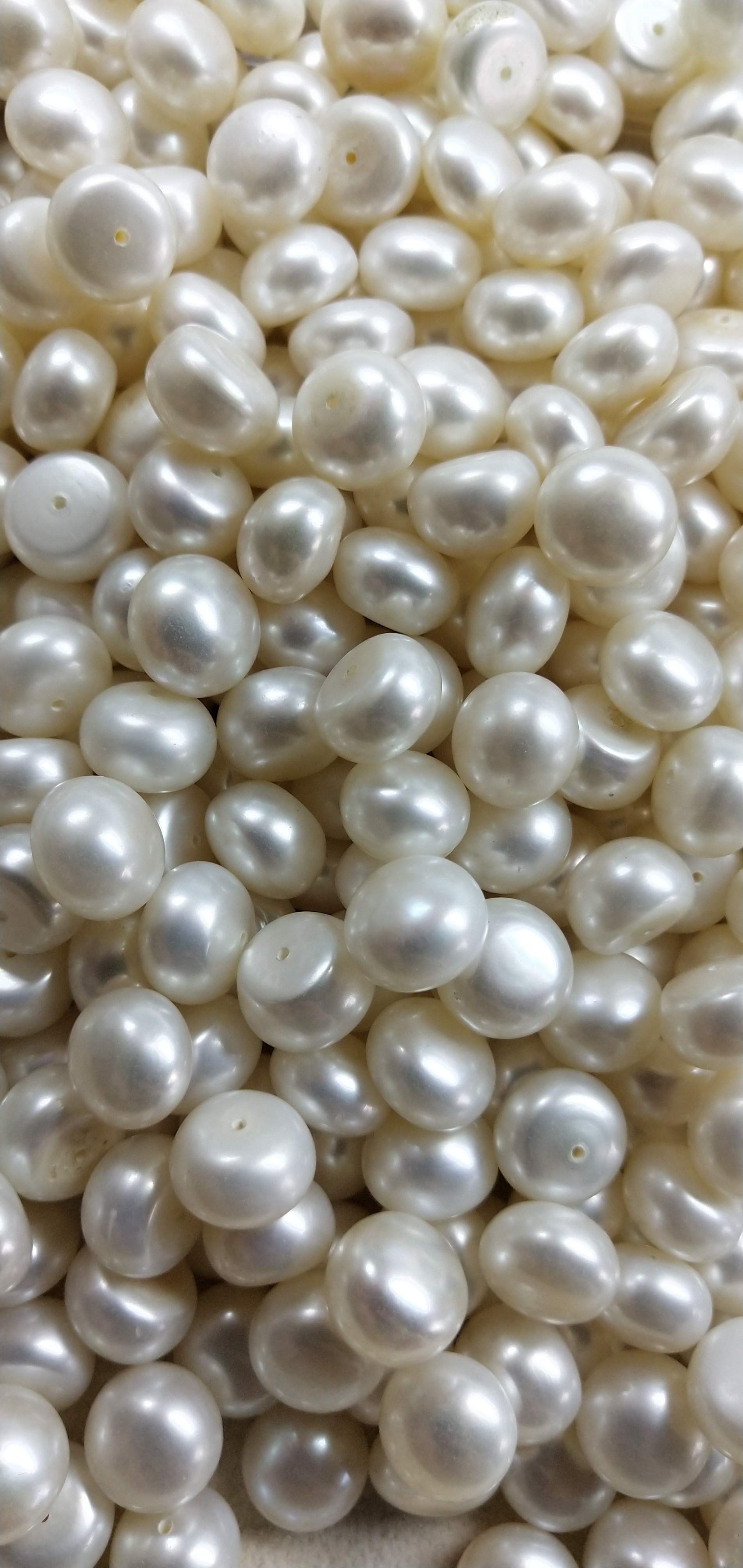 淡水珍珠半孔白色11-12mm馒头圆面包珠半圆扁片diy镶嵌散珠