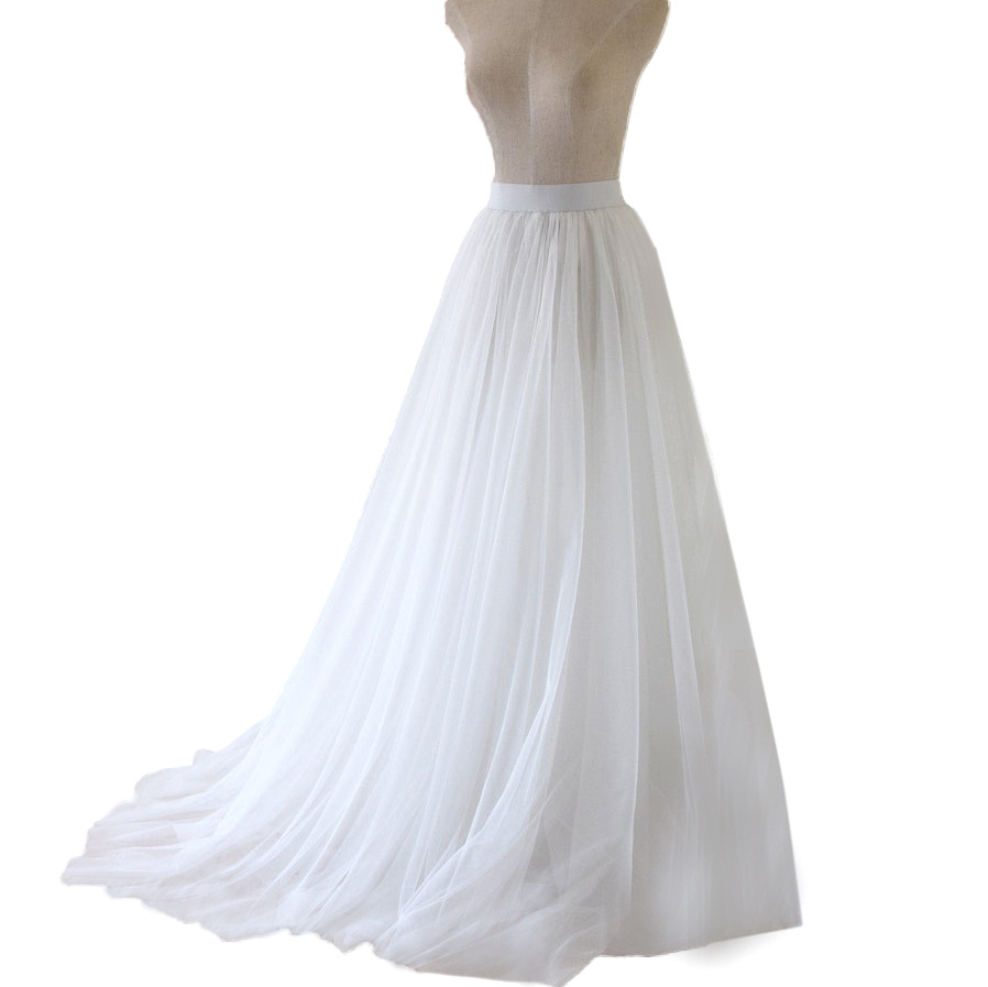 超长拖地长裙欧美流行复古网纱长半身裙伴娘礼服白色开叉国际代发