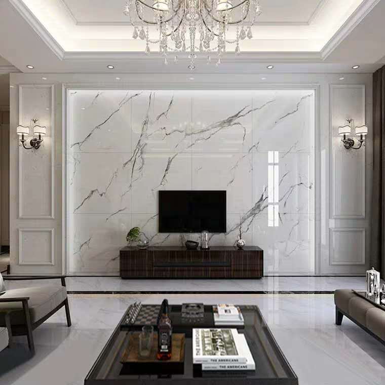 渗墨大板电视背景墙简约现代3d高温微晶石材罗马柱仿大理石影视墙