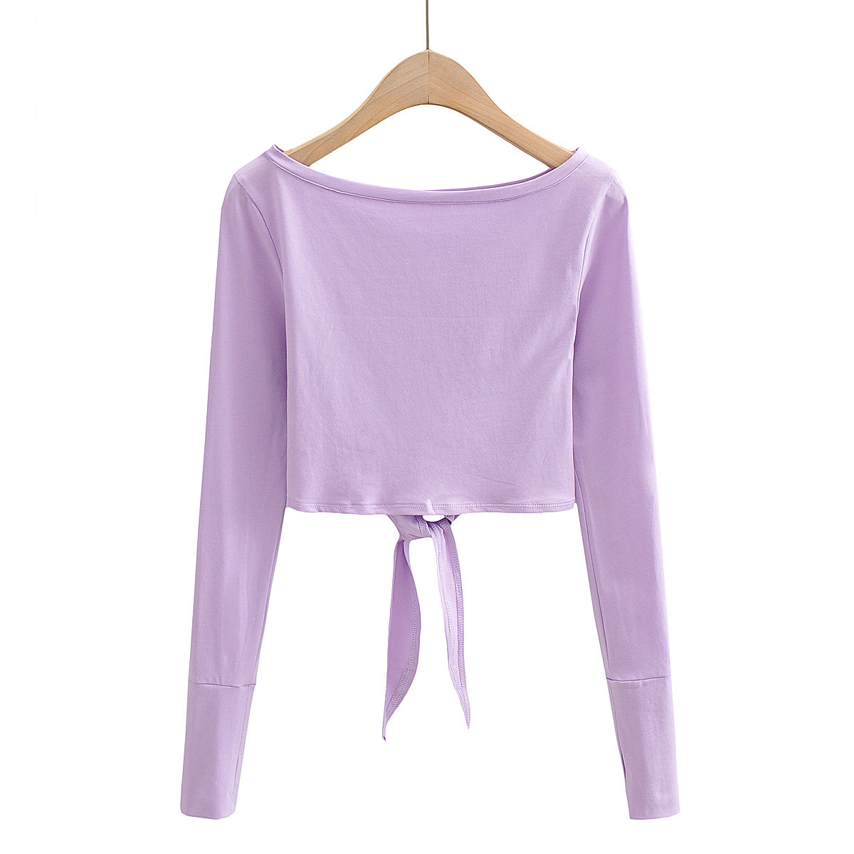 2021新款下摆打结大圆领瑜伽健身服 t恤女ins潮流修身弹力运动衫