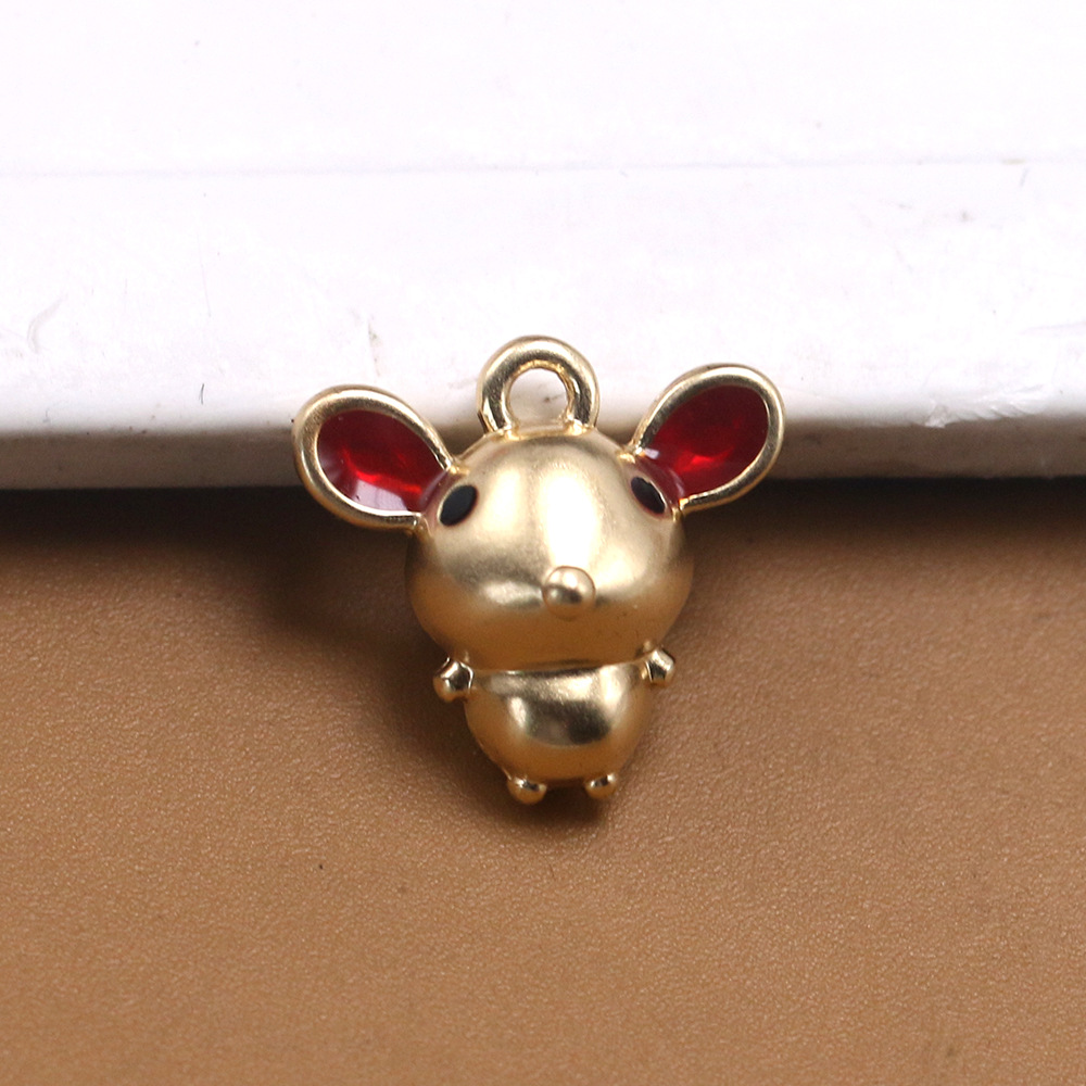 diy手链红绳配饰哑金时尚简约滴油可爱小老鼠耳环手机绳挂件吊坠