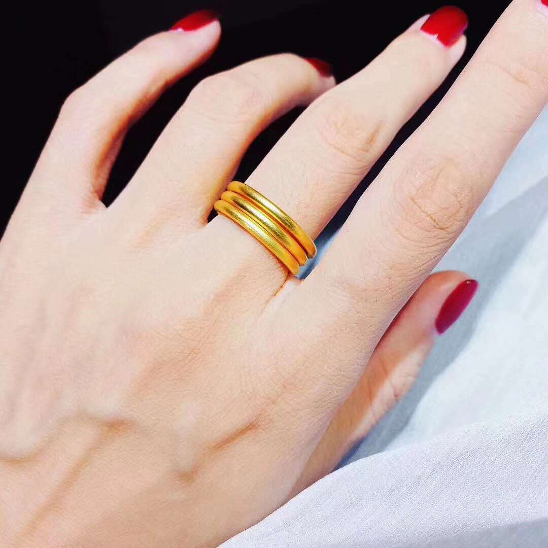 古法三生三世沙金戒指网红爆男女闭口对戒镀金磨砂光面情侣食指戒