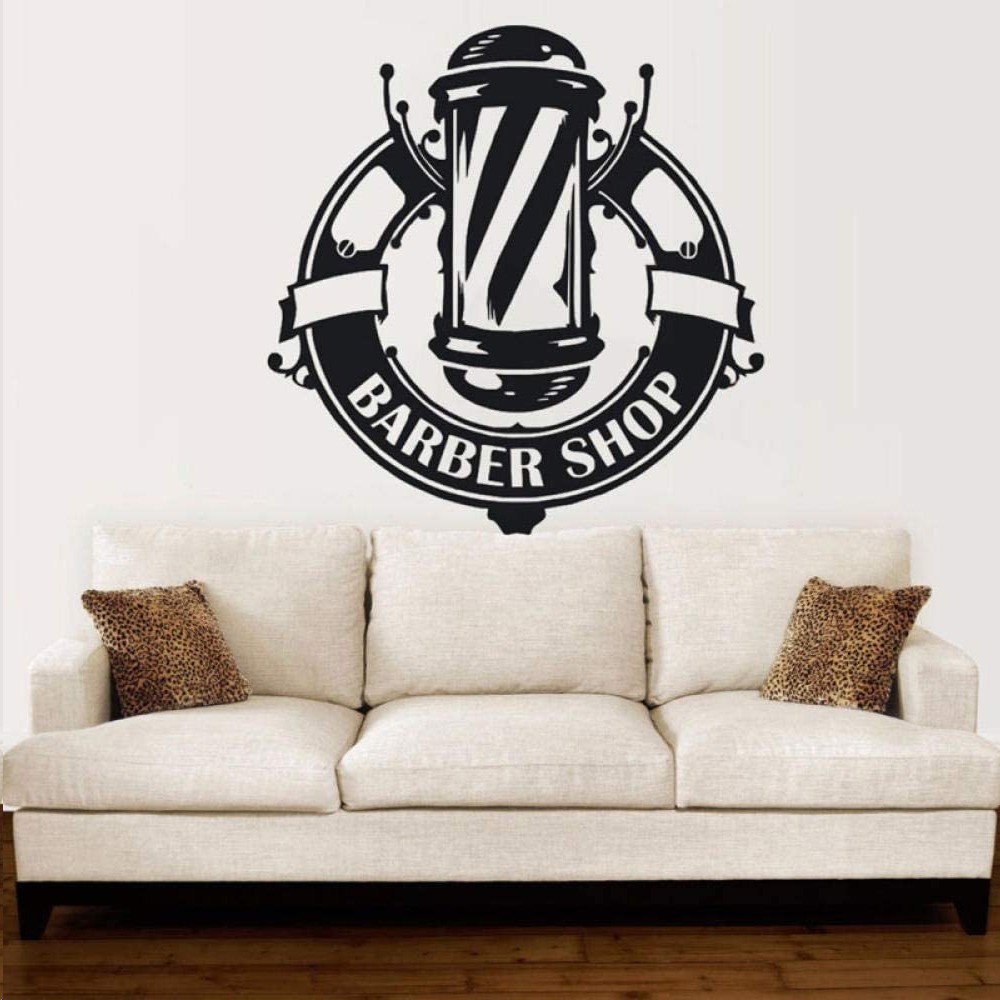 barber shop 旋转灯图案理发店橱窗装饰贴纸 精雕墙贴