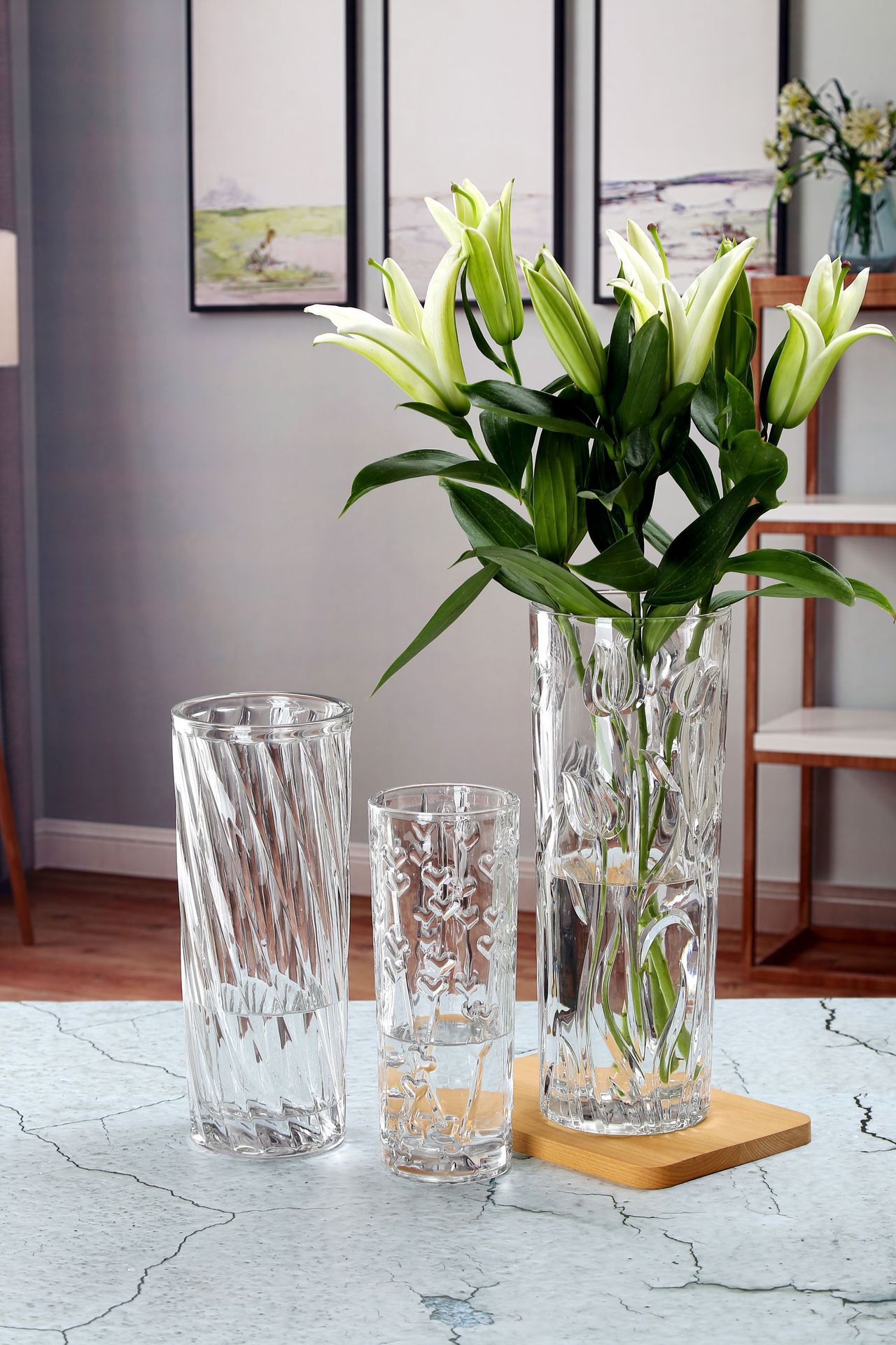 加厚玻璃花瓶 摆件透明水培插花 压制直筒 一件代发