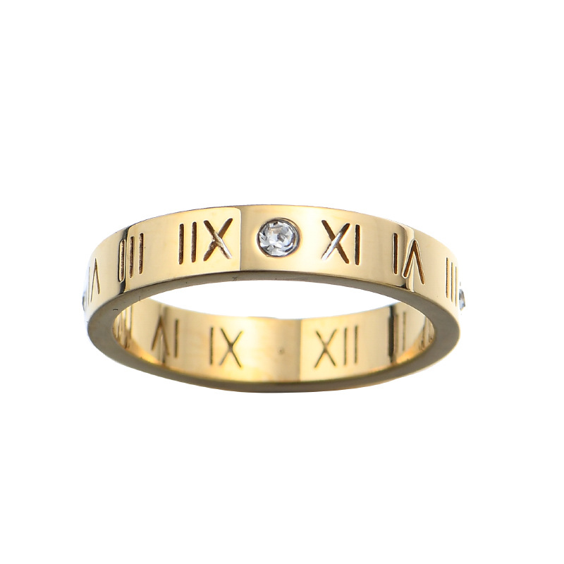 跨境电商热销钛钢罗马数字戒指 心情简约18k金戒指时尚情侣饰品