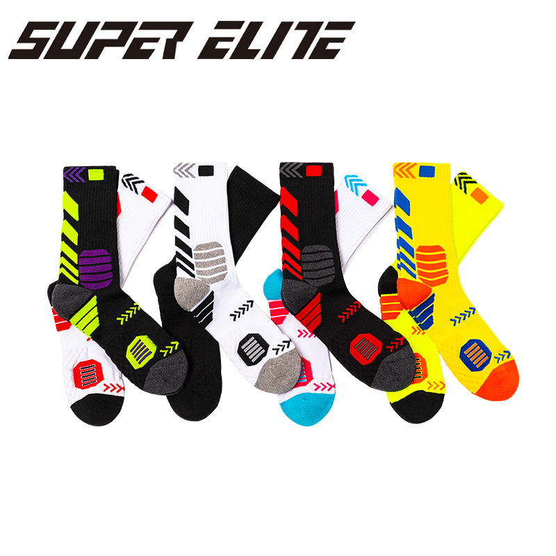New Men's Elite Socks Trendy Contrast Color Long Tube Basketball Socks Men's Towel Bottom Sweat-Absorbent Breathable Professional Sports Socks