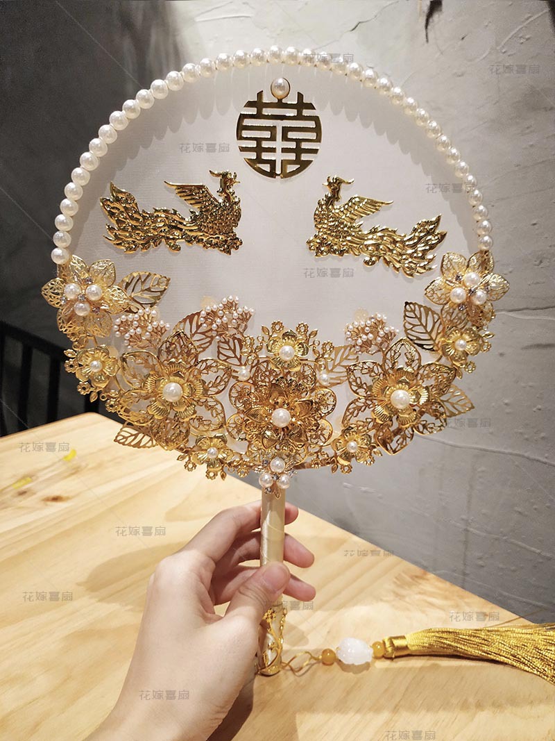 花嫁喜扇diy材料包中式婚礼新娘手捧花凤凰金色秀禾服