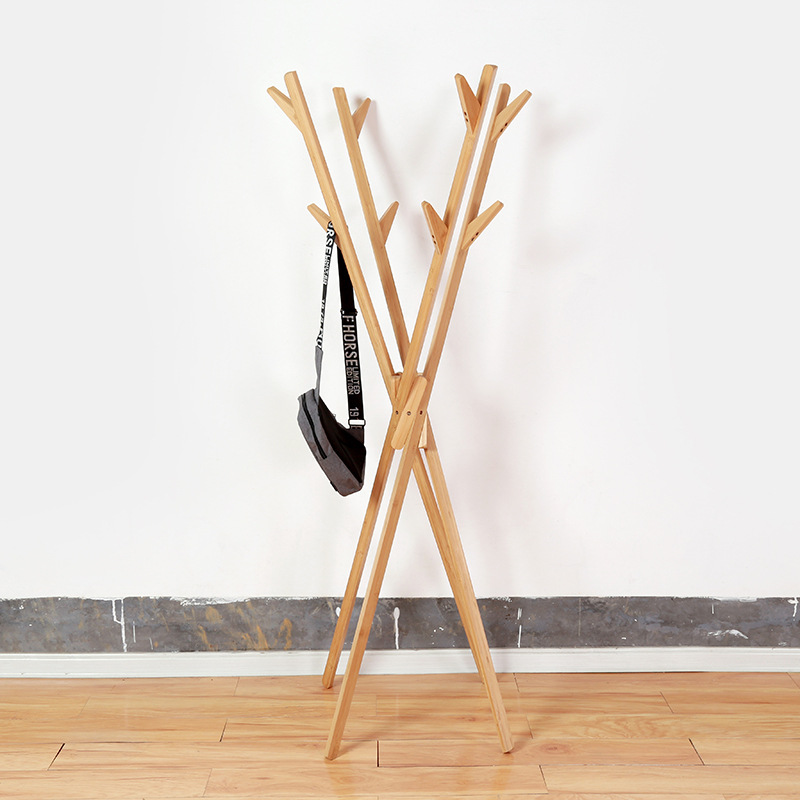 竹制衣帽架单杆植物架简易多功能挂包挂衣服架子创意斜角放物支架