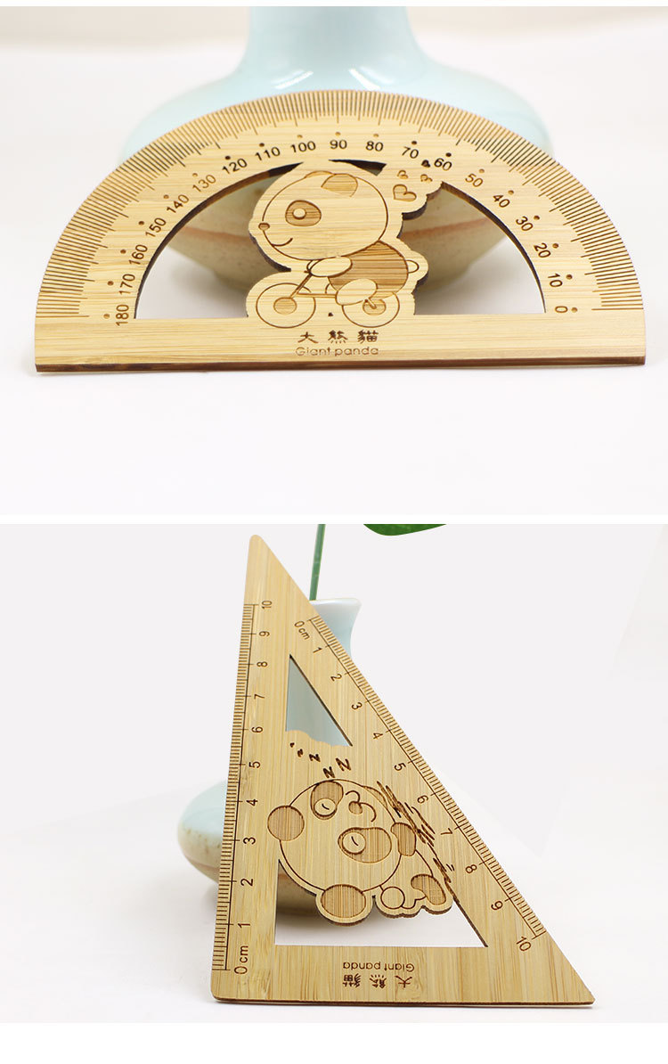 创意竹制品纪念套尺可爱卡通文创镂空雕刻熊猫木制尺子工艺品文具