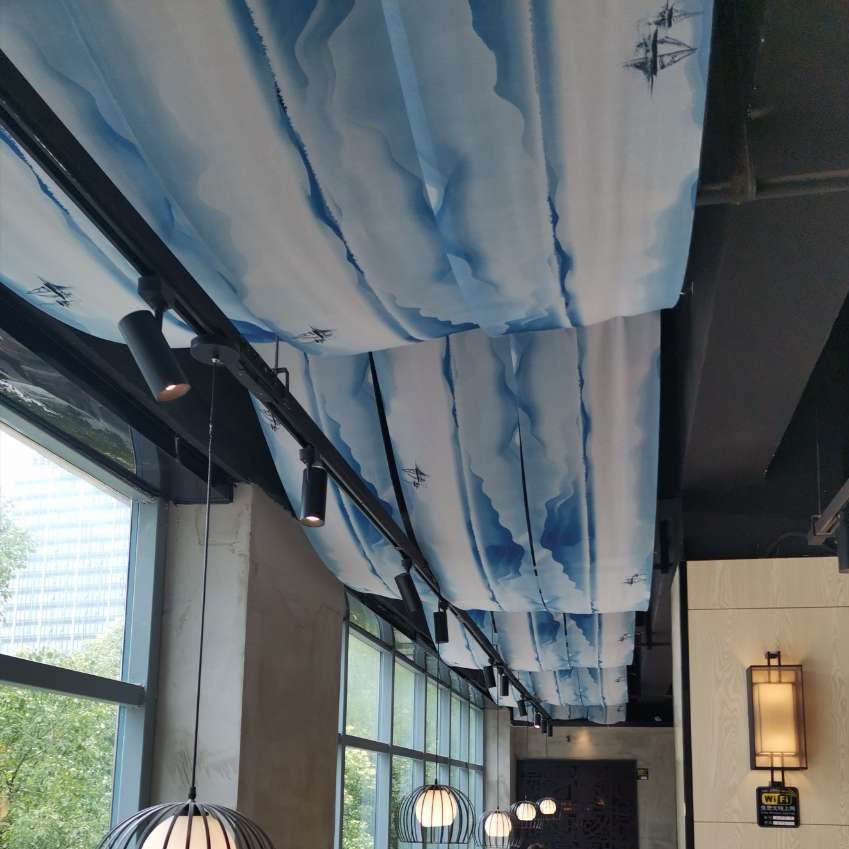 中式水墨画婚礼定制头顶幔纱吊顶婚庆装饰纱屋顶装饰吊顶纱卷轴纱