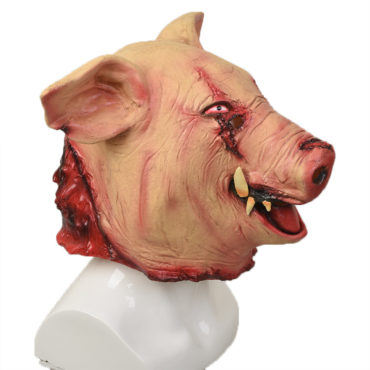 万圣节新款恐怖猪头面具乳胶动物道具成人道具小丑面具头套