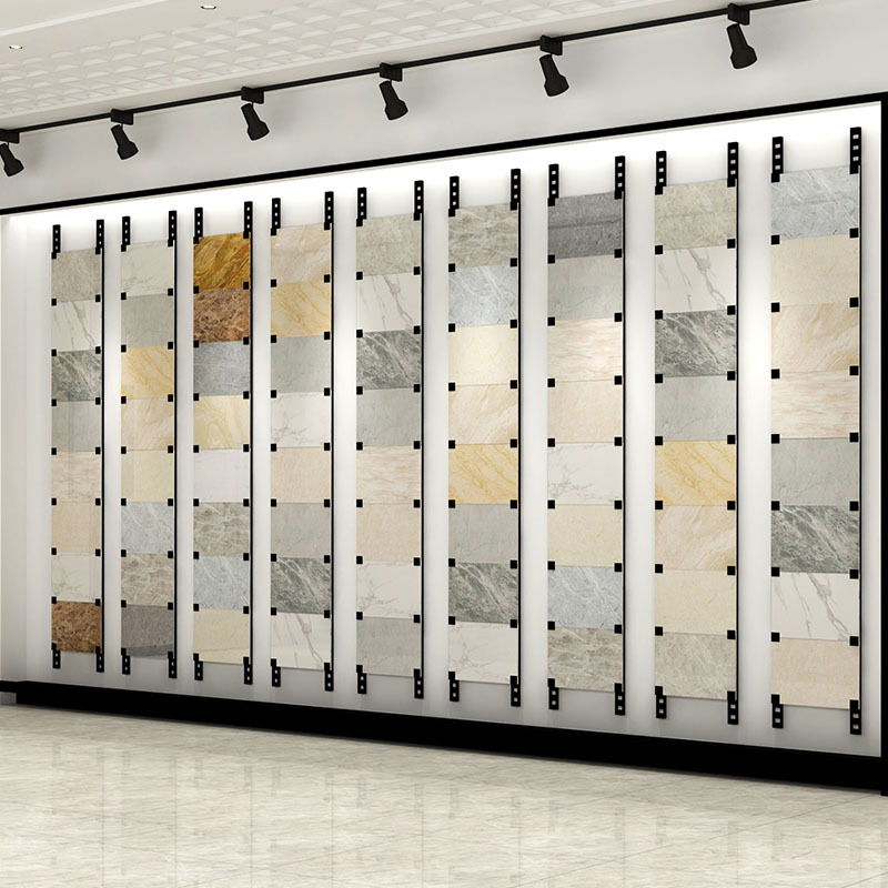 优质挂墙直板瓷砖样板展示架冲孔立柱石材陈列架