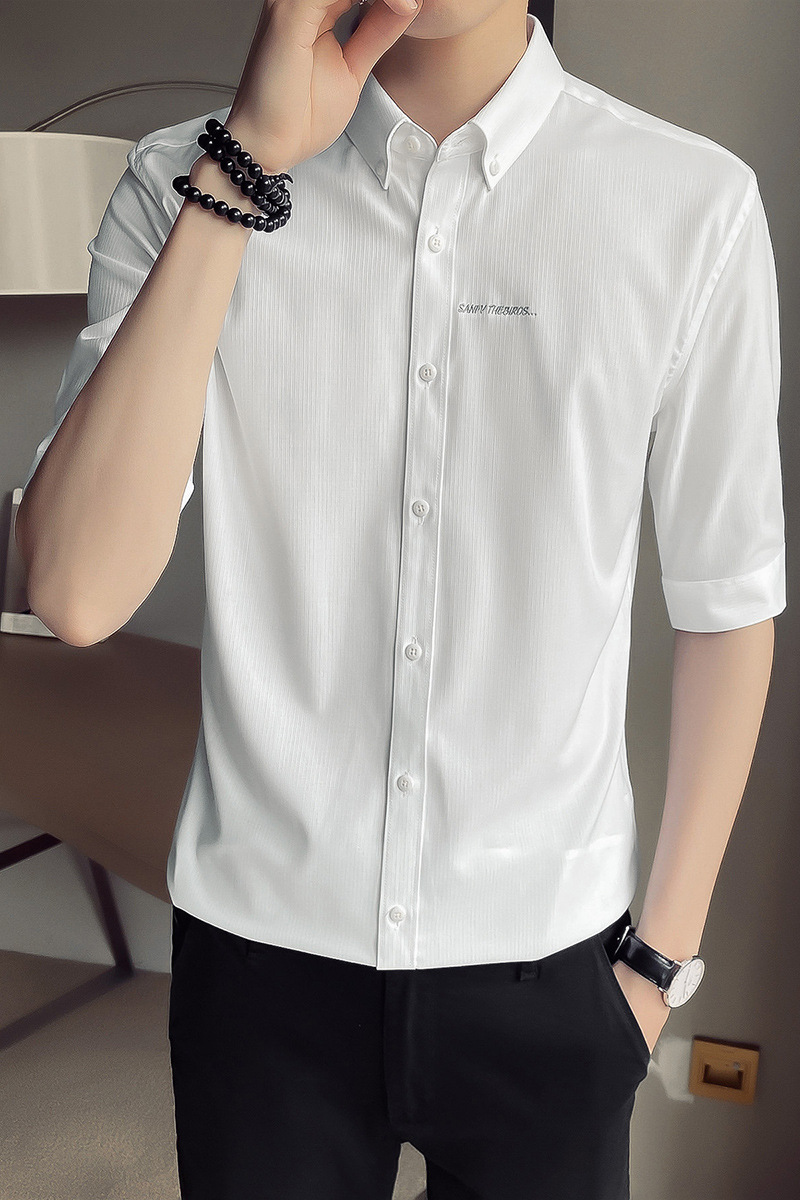 2020夏季新品中袖衬衫男韩版修身五分袖衬衣
