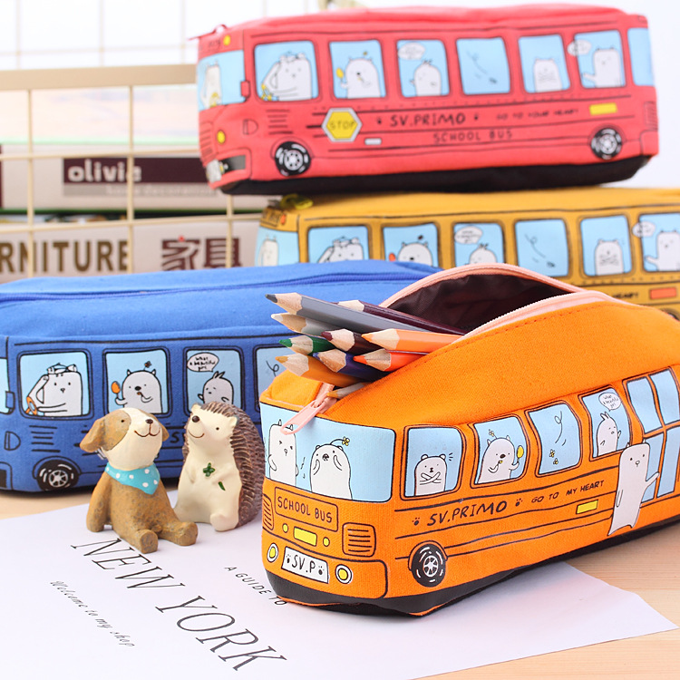 Creative Cartoon Large Capacity Bus Pencil Case Pencil Box Car Pencil Case Student Bus Pencil Case Cute Korean Style Pencil Case Pencil Case