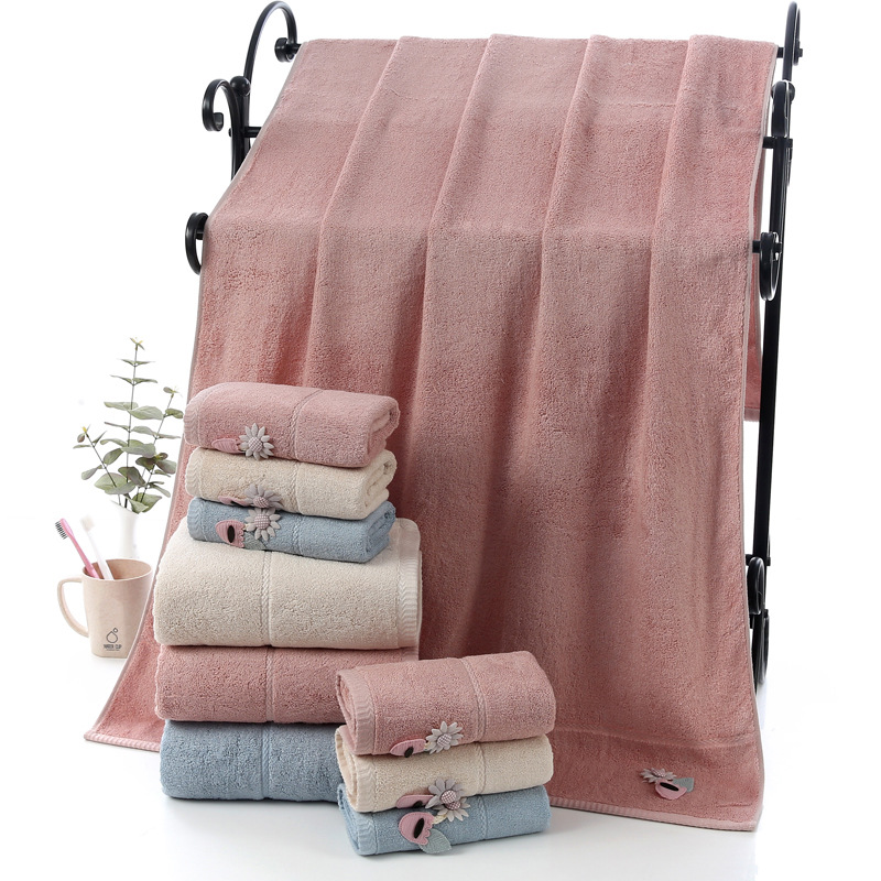 100% Cotton Towel Bath Towel Wood Fiber Bamboo Fiber Soft Patch Flower Absorbent Bath Towel Adult Bath Towel Gift