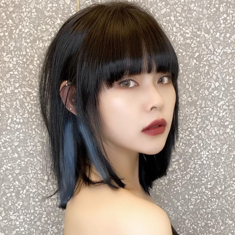 假发女 短发 挂耳染 自然时尚 全头套式头套 波波头 锁骨发 混丝