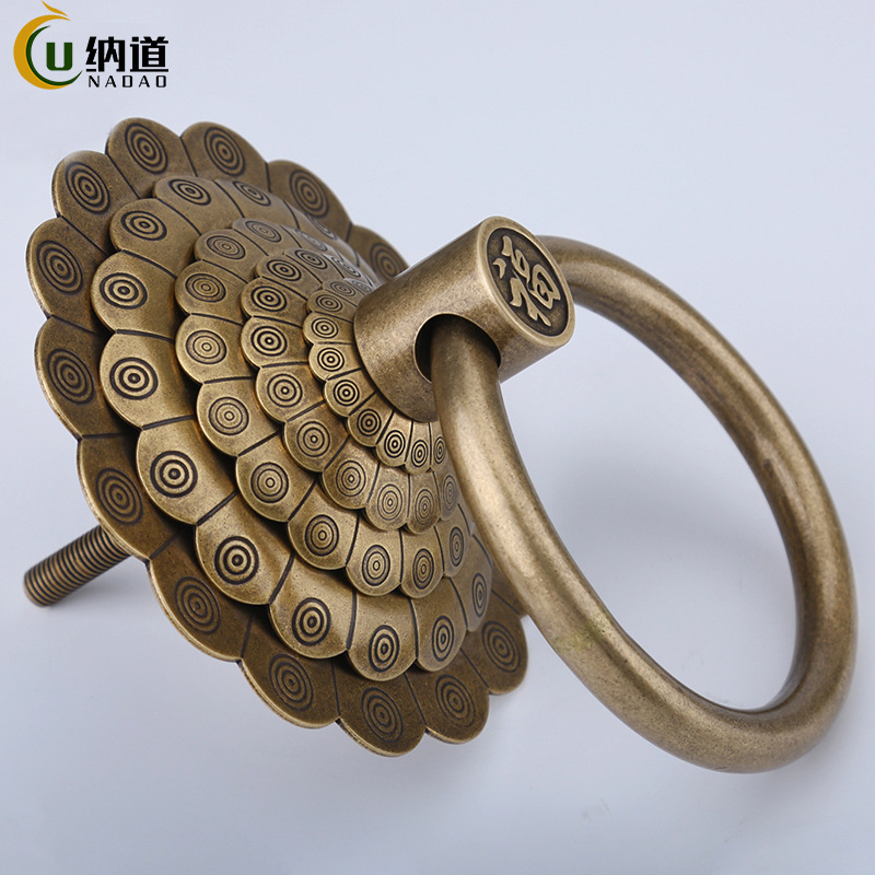 仿古纯铜大门拉手古建别墅复古铜兽头门环如意福狮头拉环木门把手