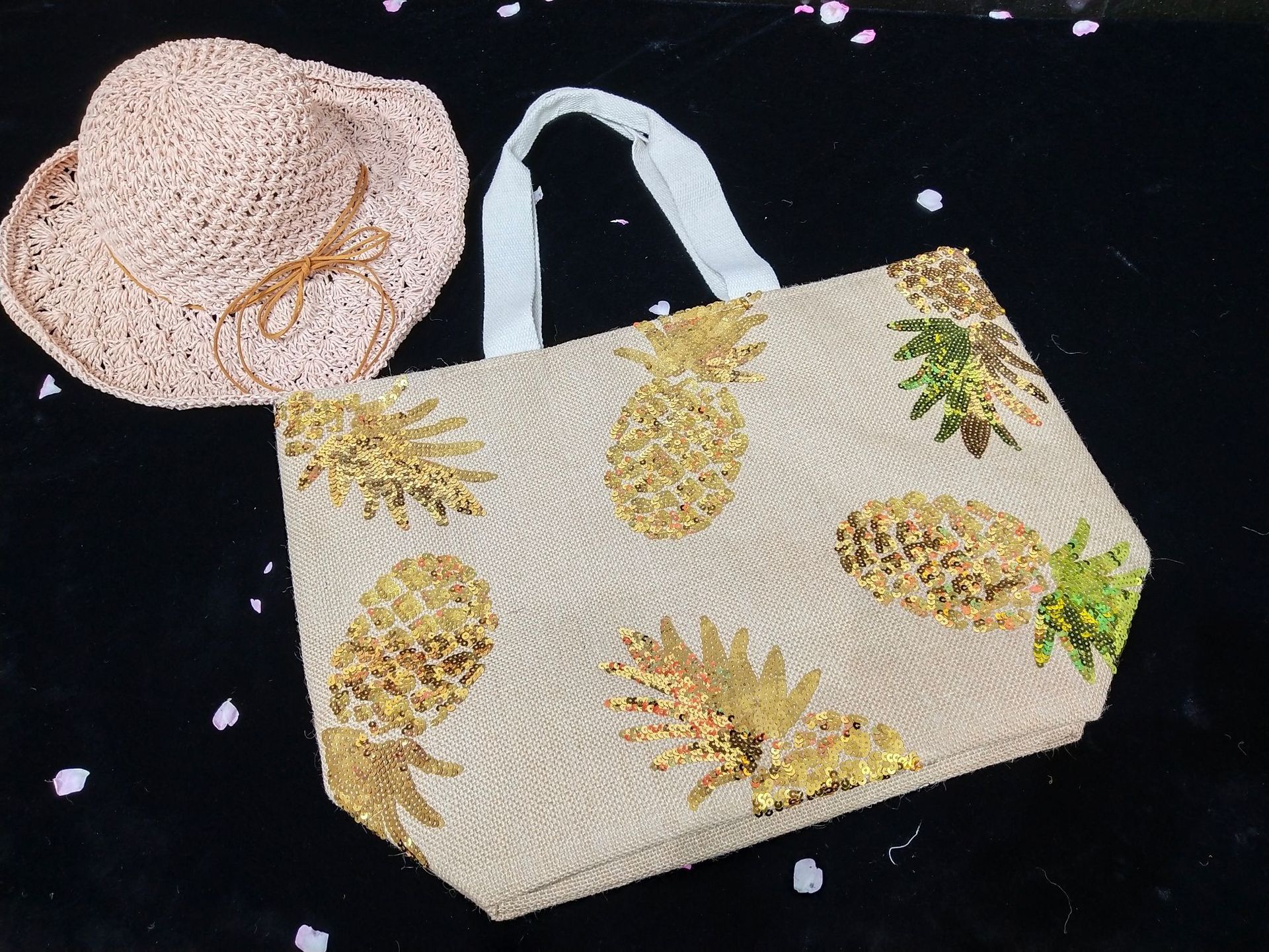 黄麻包天然黄麻材质包沙滩包亮片刺绣包