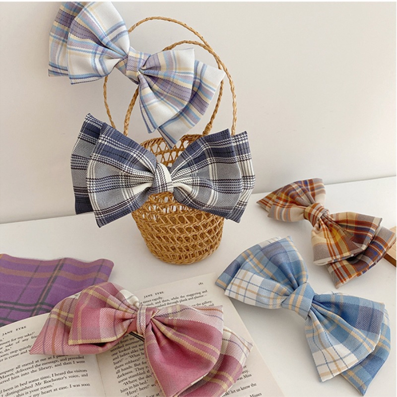 韩国新款jk制服蝴蝶结 格子发夹顶夹女团网红头饰少女仙边夹发饰