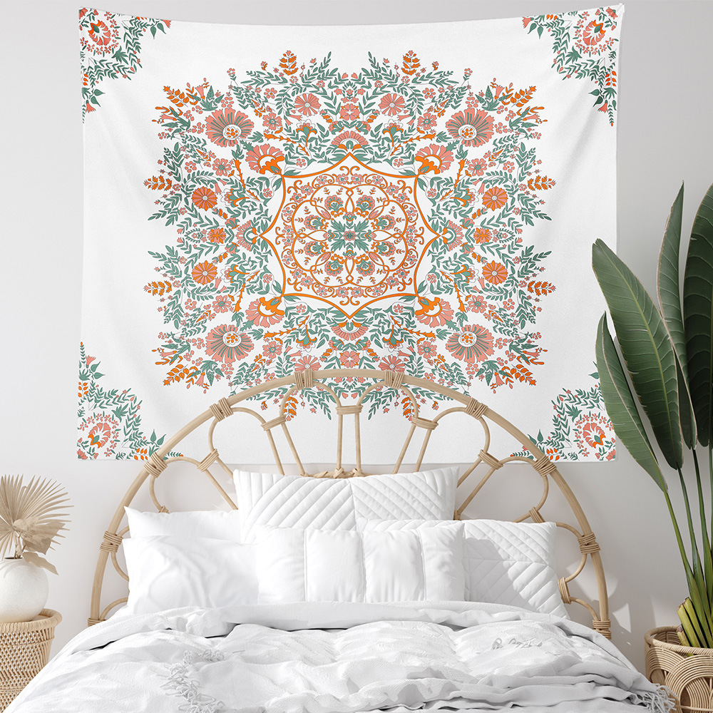 新款北欧风唯美彩色植物花卉复古花环印花挂毯家居装饰拍摄背景布