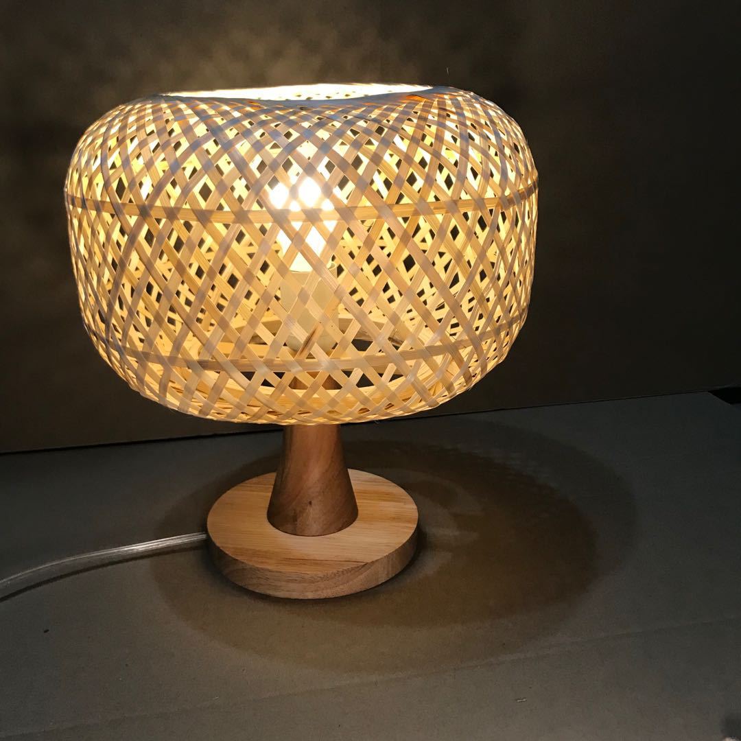 竹艺田园客厅饭店阳台日式灯笼榻榻米灯具竹篾编织卧室床头小台灯