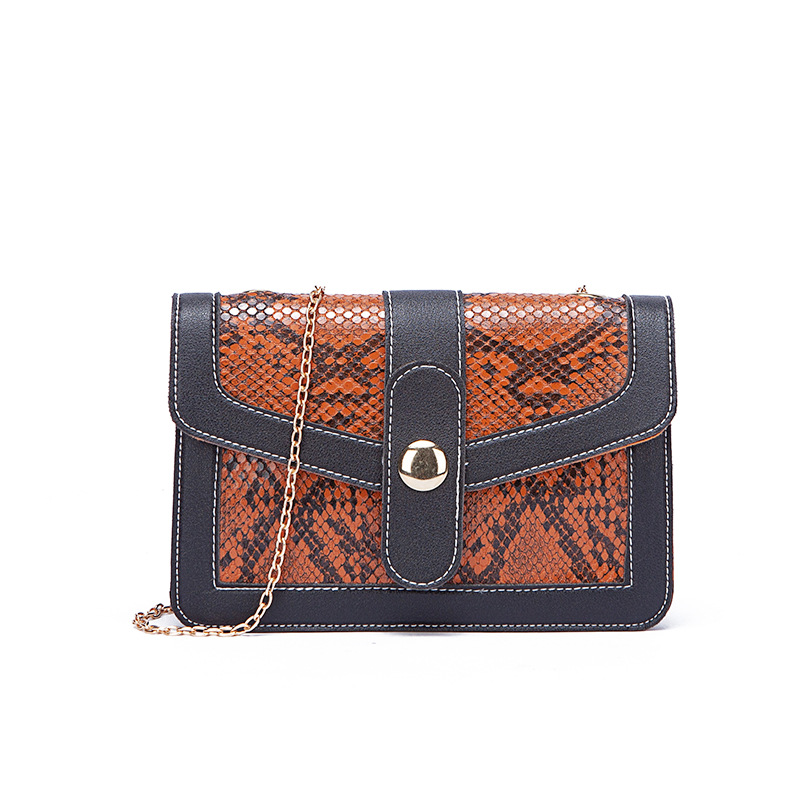 One Piece Dropshipping Autumn and Winter 2022 Snakeskin Pattern Small Square Bag PU Leather Women's Bag Contrast Color Shoulder Bag Chain Messenger Bag Batch