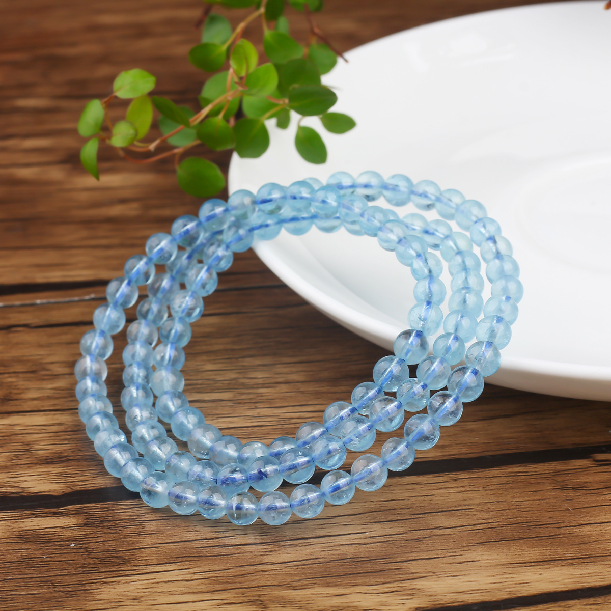天然海蓝宝手链冰透水润蓝水晶手链海水蓝晶女生手串礼物