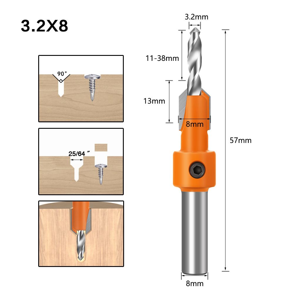 Woodworking Countersunk Hole Drill Taper Hole Drill Alloy Head Screw Step Drill Wood Self-Tapping Screw Installation Step Drill