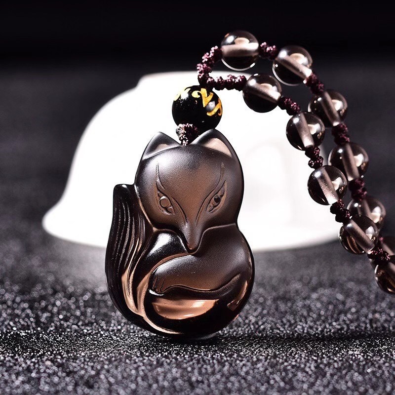 厂供 天然冰种黑曜石狐狸挂件 磨砂黑曜石狐仙吊坠 情侣女款饰品