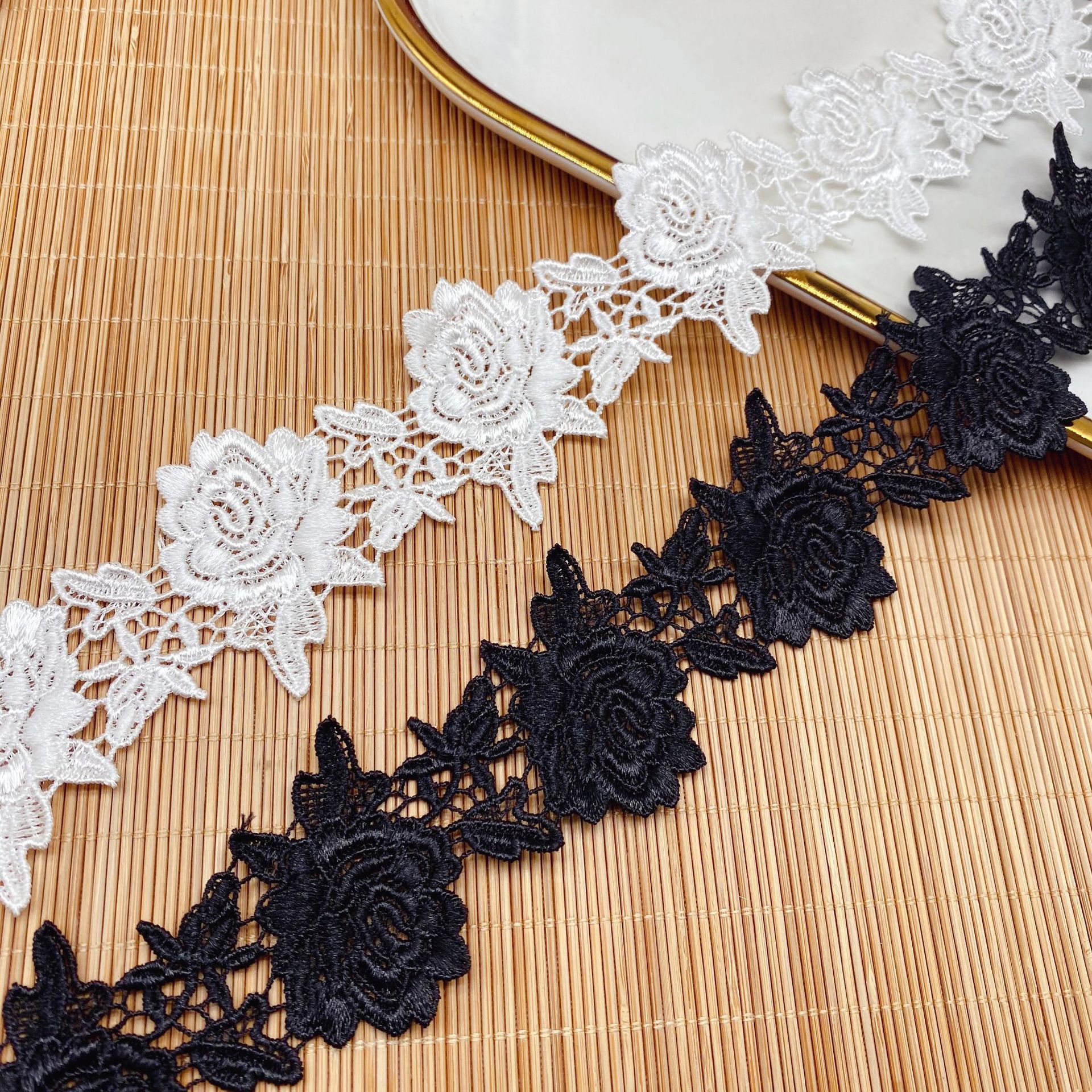 水溶花边新品lace蕾丝刺绣跨境家居软饰条码蕾丝玫瑰花服装辅料