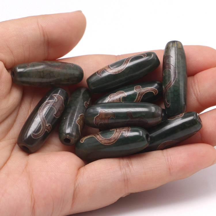 厂家批发天然绿龙纹玛瑙古法天珠吊坠diy玛瑙财神九眼天珠散珠