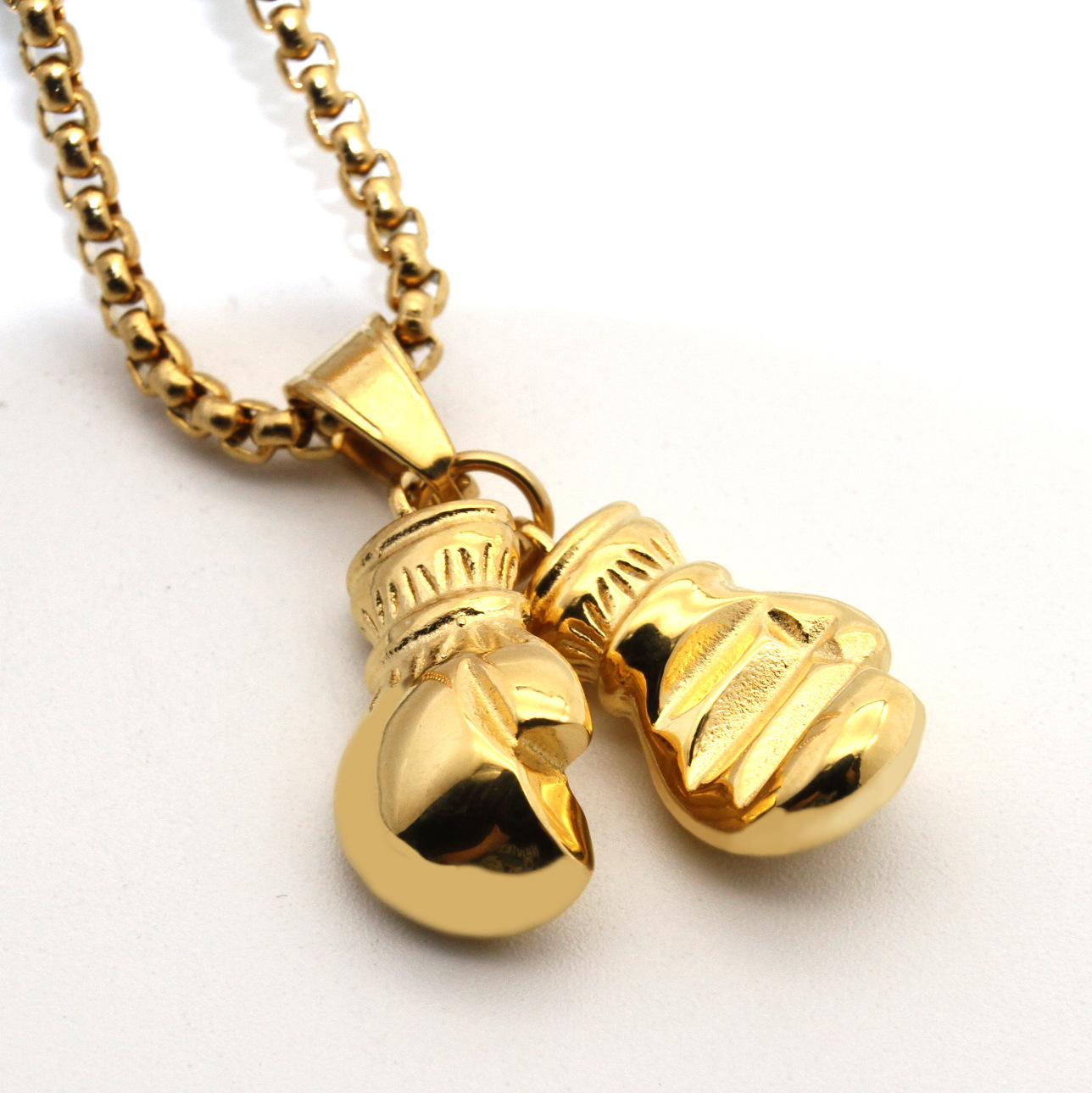 欧美双拳套钛钢吊坠项链 个性男士拳击手套健身运动配饰品