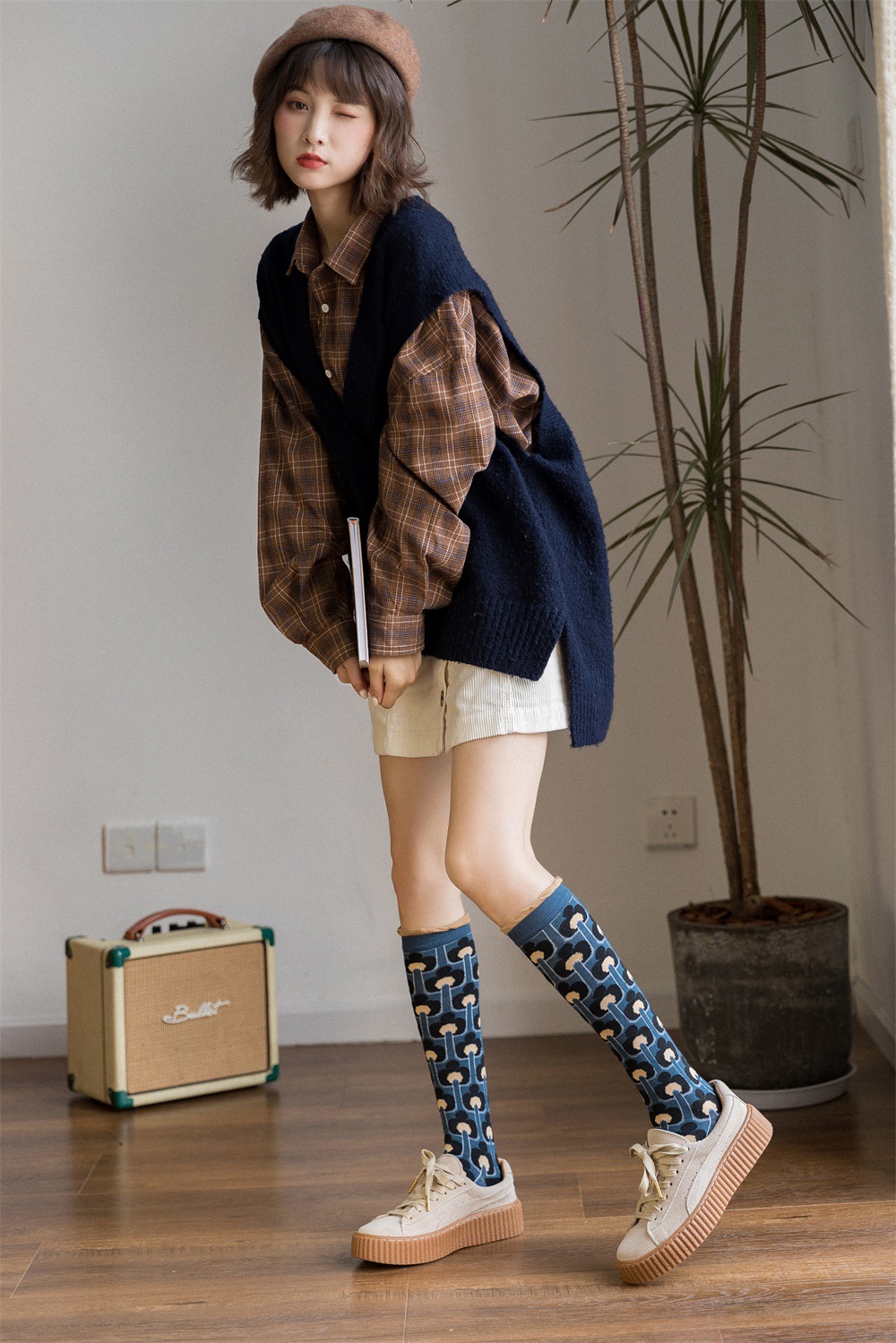 ins袜子女中高筒小腿及膝堆堆长袜日韩网红穿搭时尚潮流秋冬棉袜