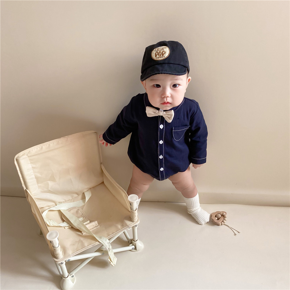 Ins Pop Baby Jumpsuit Men's Comfortable Gentleman Bow Tie One-Year-Old Hundred-Day Party Long-Sleeved Shirt Rompers Jumpsuit Baby Clothes