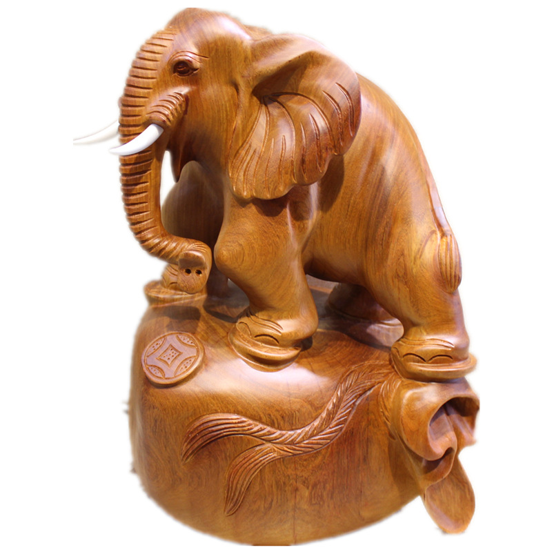 手工雕如意吉祥大象 红木缅甸花梨木根雕客厅收藏摆件大象工艺品