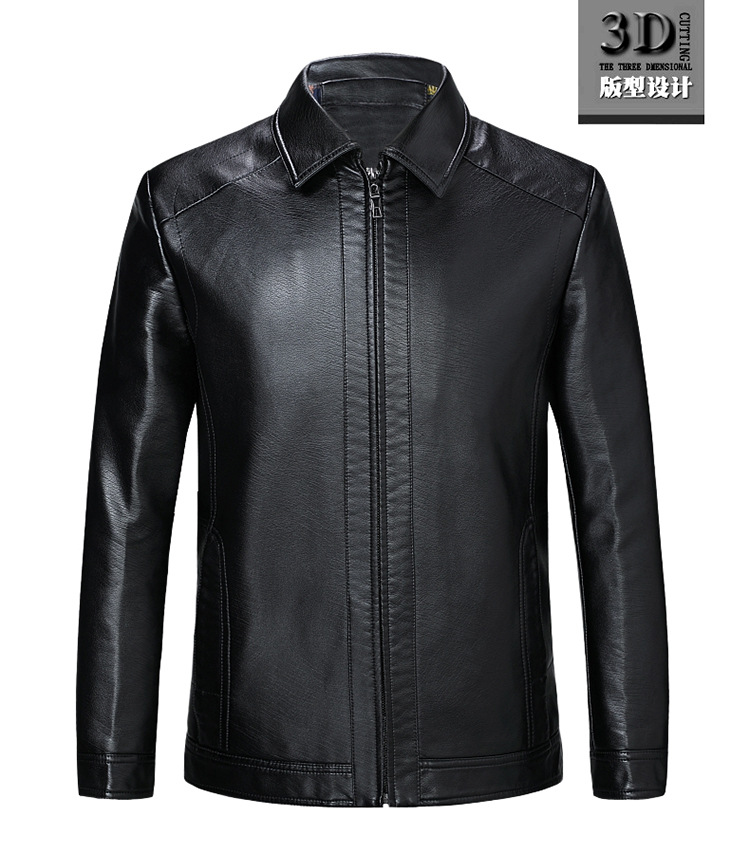 花公子真皮皮衣男正品秋冬中年翻领宽松绵羊皮皮夹克外套爸爸装