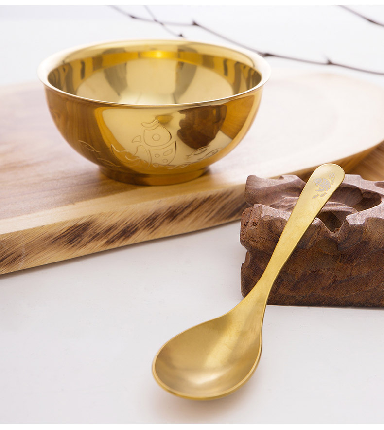 ti-yi钛艺钛金属碗筷套装双层隔热纯钛黄金色餐具金属碗筷子送礼