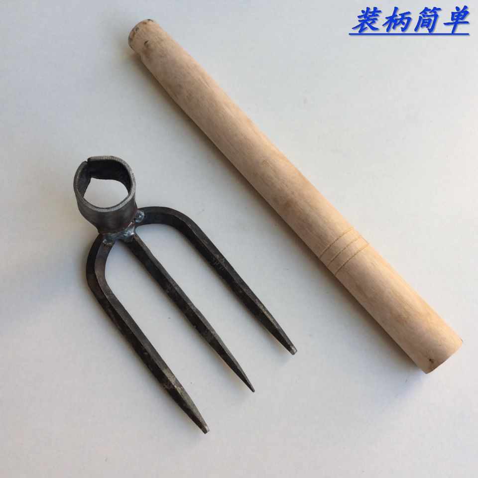 锻打三齿小耙头手工锻打三齿耙子锻打小耙子抓钩铁耙泥耙工农园林